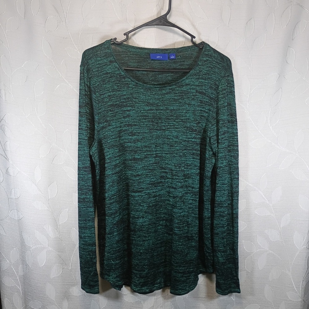 Apt. 9 Womens Green Black Space Dye Marled Knit Long Sleeve Top Size Large